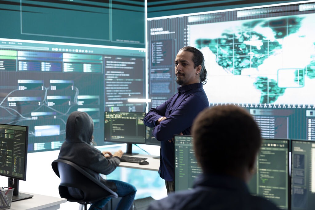 Security Operations Center Team Monitoring Systems and Dashboards in Real Time
